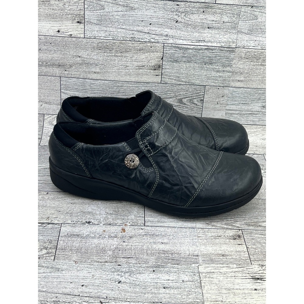 Clarks Collection Cheyn Madi Black Leather Ruched Slip On Loafers Women Sz 7.5M - Picture 3 of 10